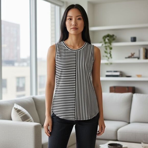 CAbi Women's Striped Sleeveless Tank Top Black Size S Casual Spring - Picture 1 of 8